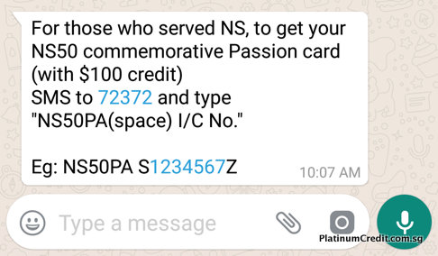 Send an SMS to get your Commemorative NS50 PAssion Card